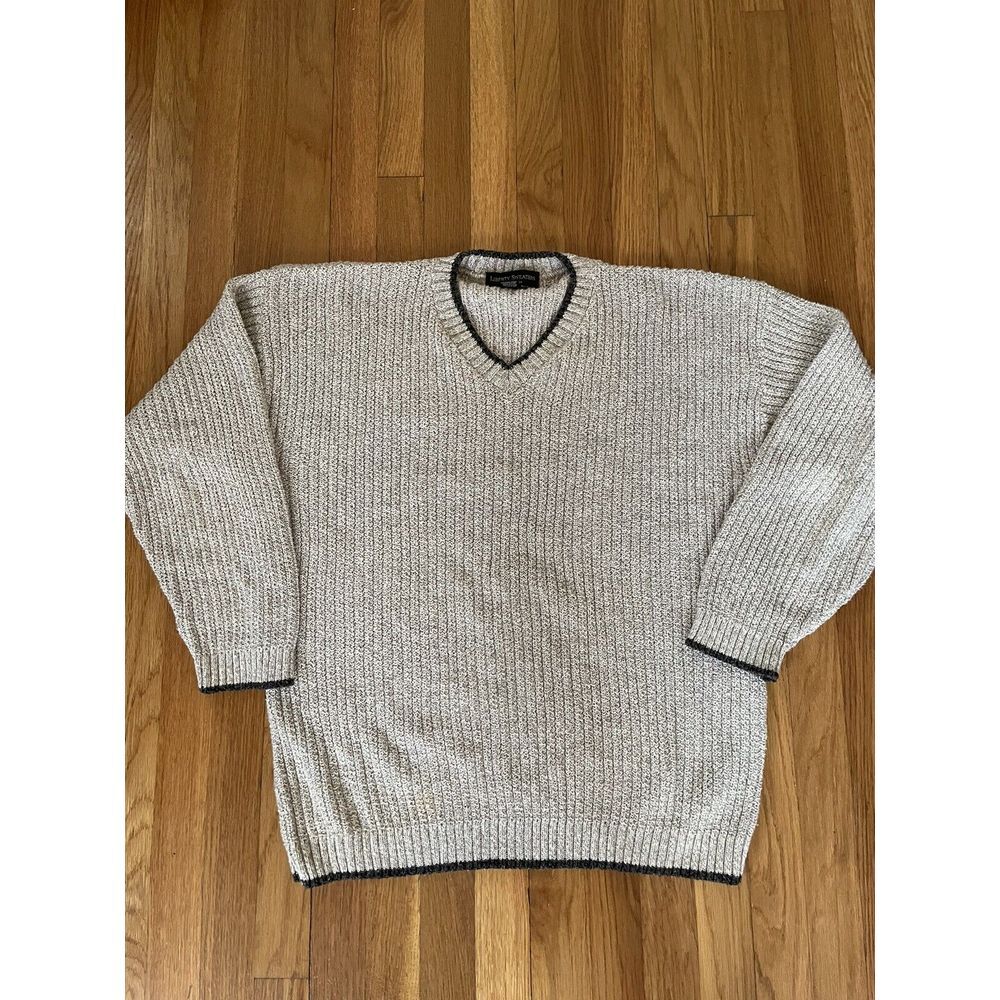 Liberty Sweater Mens Size XL Biege‎ V Neck Made In Usa Vtg Pullover